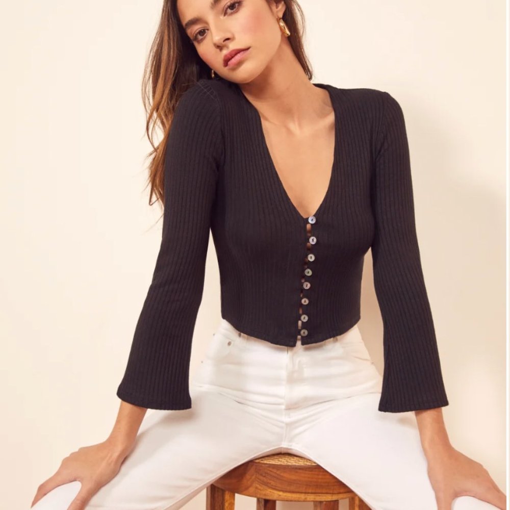 Reformation Gellar Knit Top - Black